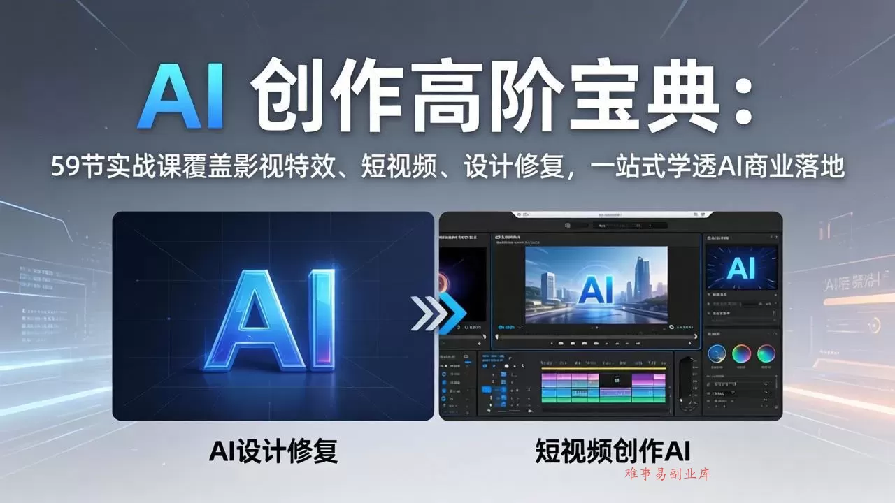 AI 创作高阶宝典：59节实战课覆盖影视特效、短视频、设计修复，一站式学透AI商业落地