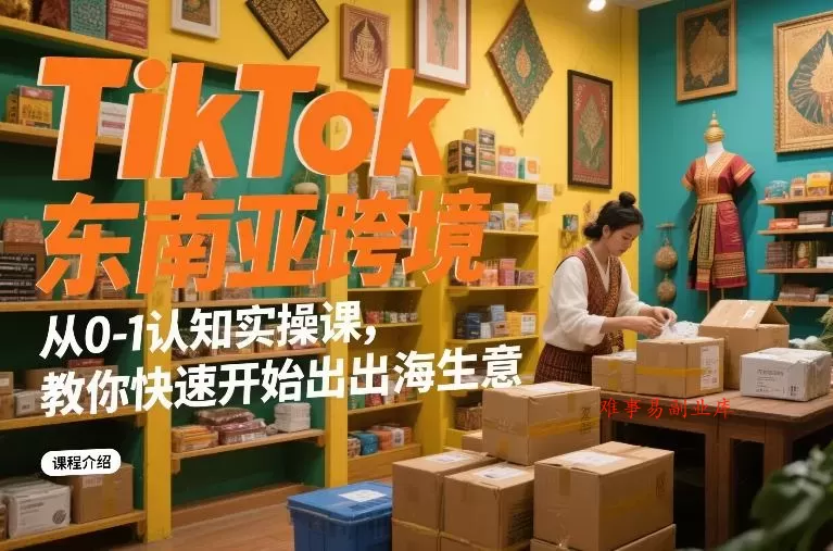 TikTok东南亚跨境从0-1认知实操课，教你快速开始出海生意-难事易副业库