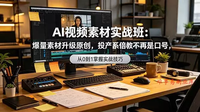 AI视频素材实战班：爆量素材升级原创，投产翻倍不再是口号，0-1系统教学实战落地-难事易副业库