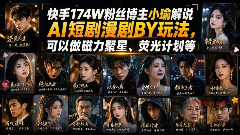快手174W粉丝博主小瑜解说AI短剧漫剧搬运玩法,可以做磁力聚星、荧光计划等 快手174W粉丝博主小瑜解说AI短剧漫剧搬运玩法,可以做磁力聚星、荧光计划等
