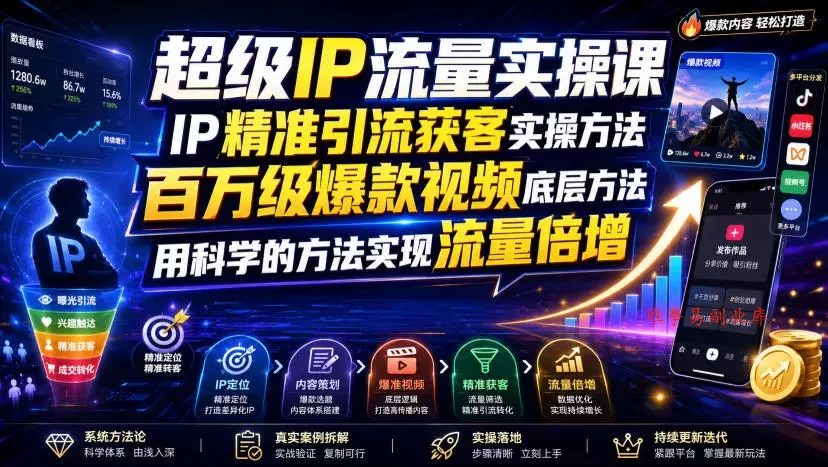 超级IP流量实操课，IP精准引流获客实操方法，百万级爆款视频底层方法，用科学的方法实现流量倍增-难事易副业库