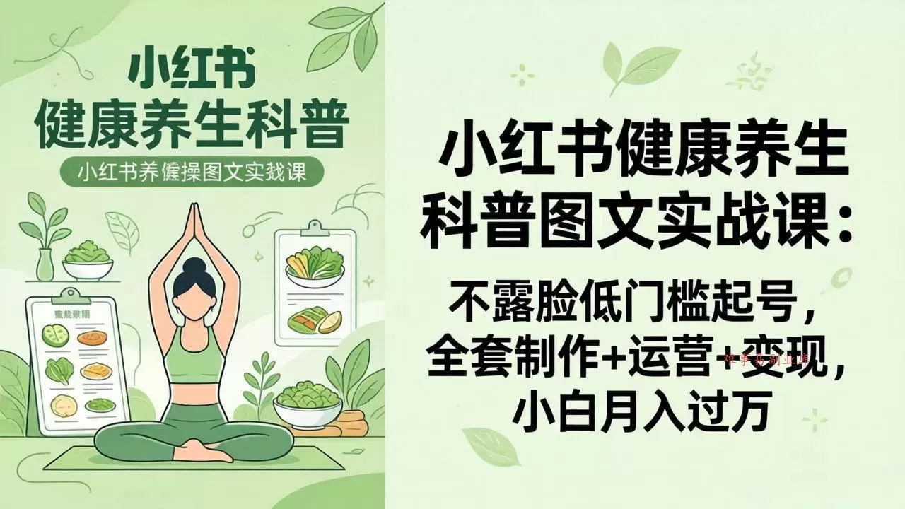(18033期)2026小红书健康养生科普图文实战课:不露脸低门槛起号,全套制作+运营+变现,小白月入过万-难事易副业库