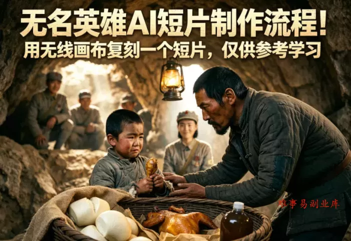 无名英雄AI短片制作流程！用无线画布复刻一个短片，仅供参考学习-难事易副业库