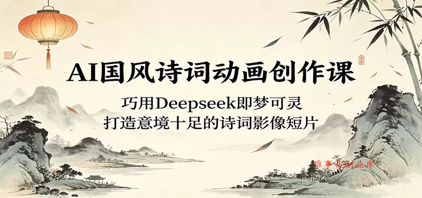 AI国风诗词动画创作课：巧用Deepseek即梦可灵，打造意境十足的诗词影像短片-难事易副业库