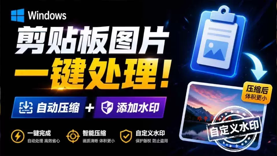 （19831期）Windows 剪贴板复制图片后，体积会暴涨数百倍？剪贴板图片一键自动压缩及添加水印工具-难事易副业库