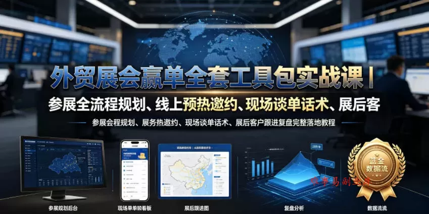 外贸展会赢单全套工具包实战课｜参展全流程规划、线上预热邀约、现场谈单话术、展后客户跟进复盘完整落地教程-难事易副业库