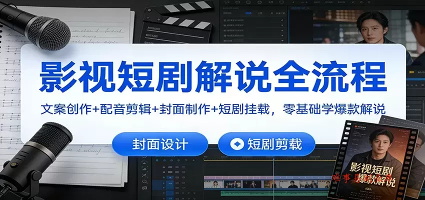 影视短剧解说全流程：文案创作+配音剪辑+封面制作+短剧挂载，零基础学爆款解说-难事易副业库