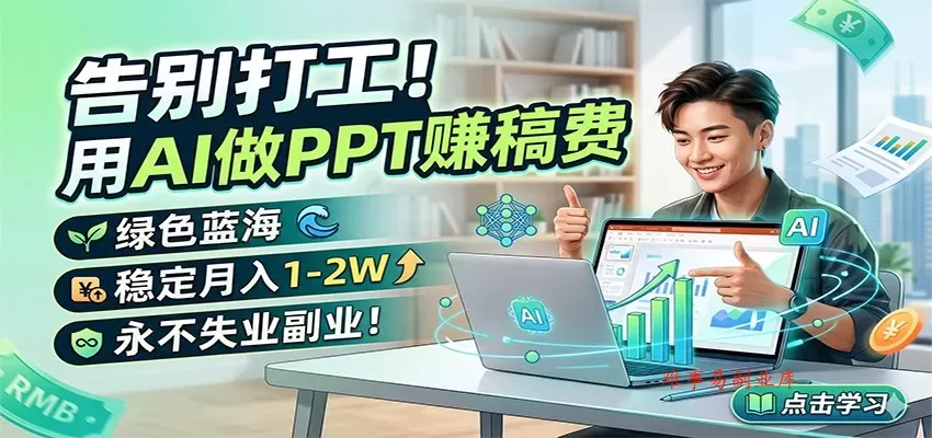 告别打工！用AI做PPT赚稿费，绿色蓝海，稳定月入1-2W，永不失业副业！-难事易副业库