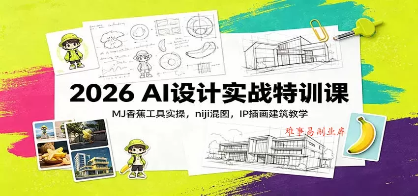 2026 AI设计实战特训课：MJ香蕉工具实操，niji混图，IP插画建筑教学-难事易副业库