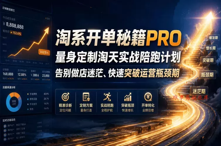 淘系开单秘籍PRO，量身定制淘天实战陪跑计划，告别做店迷茫、快速突破运营瓶颈期（2026年6月11）-难事易副业库