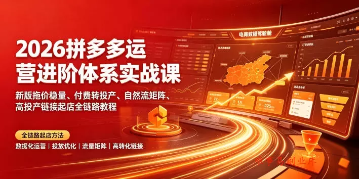 2026拼多多运营进阶体系实战课｜新版拖价稳量、付费转投产、自然流矩阵、高投产链接起店全链路教程-难事易副业库