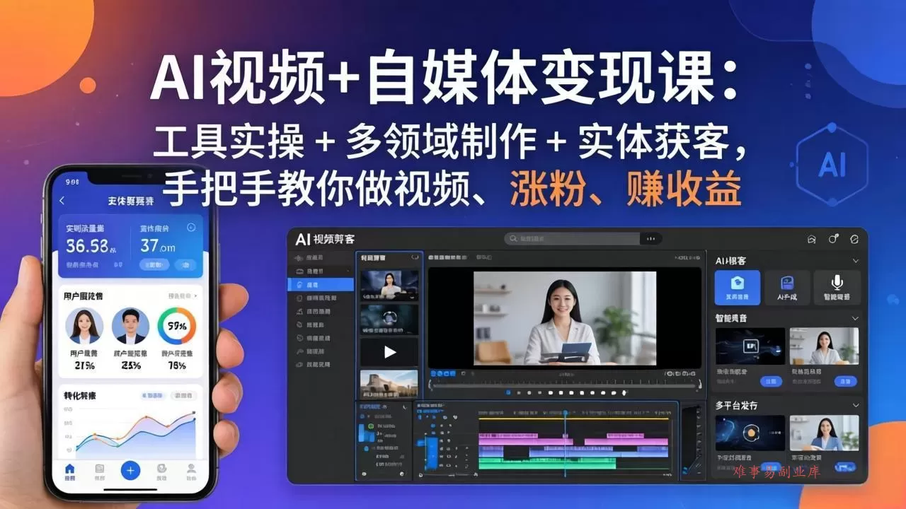AI视频+自媒体变现课:工具实操 + 多领域制作 + 实体获客,手把手教你做视频、涨粉、赚收益 AI视频+自媒体变现课:工具实操 + 多领域制作 + 实体获客,手把手教你做视频、涨粉、赚收益