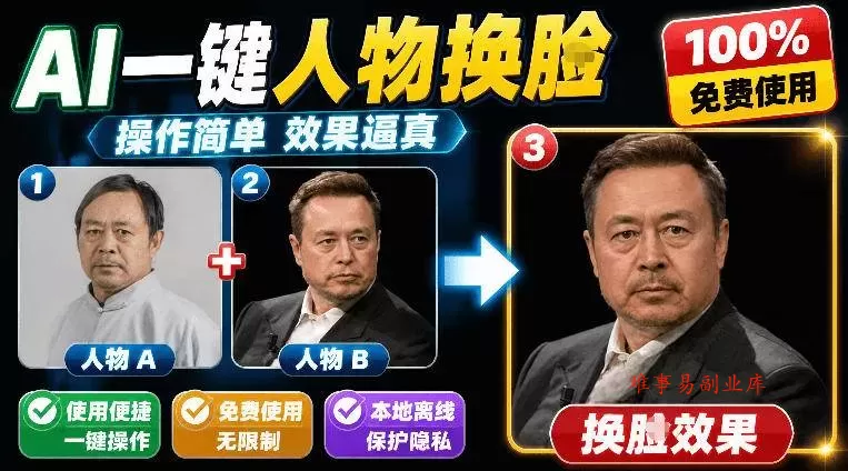 (19012期)纯离线本地运行!AI一键人物lian部替换软件,支持图片换lian,效果逼真,最便捷换lian工具FaceSwap (19012期)纯离线本地运行!AI一键人物lian部替换软件,支持图片换lian,效果逼真,最便捷换lian工具FaceSwap