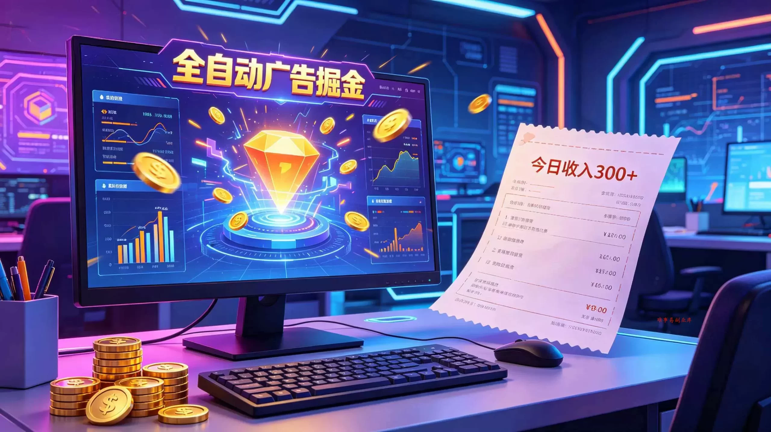 全自动广告掘金，日入300+。全程Ai自动化运行，解放双手，时间自由。收益稳定-难事易副业库