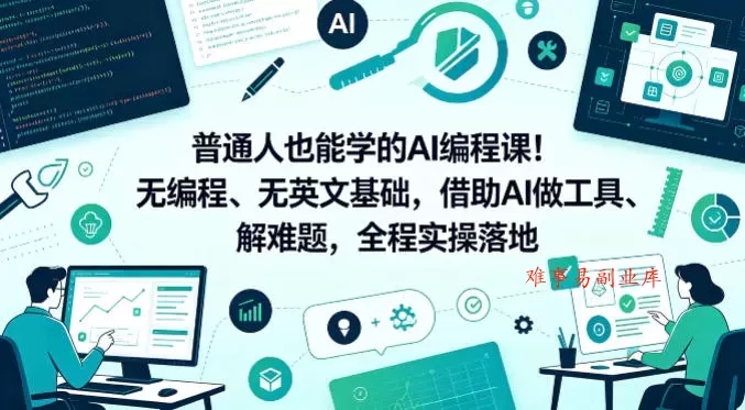 普通人也能学的AI编程课！无编程、无英文基础，借助AI做工具、解难题，全程实操落地-难事易副业库