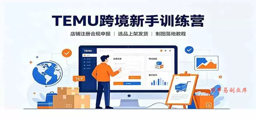 TEMU跨境新手训练营：店铺注册合规申报，选品上架发货制图落地教程-难事易副业库