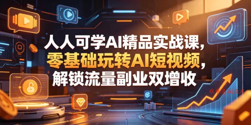 人人可学AI精品实战课，零基础玩转AI短视频，解锁流量副业双增收-难事易副业库