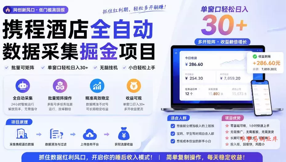 携程酒店全自动采集项目,全程自动浏览,可批量矩阵放大,单机日收300+【揭秘】 携程酒店全自动采集项目,全程自动浏览,可批量矩阵放大,单机日收300+【揭秘】