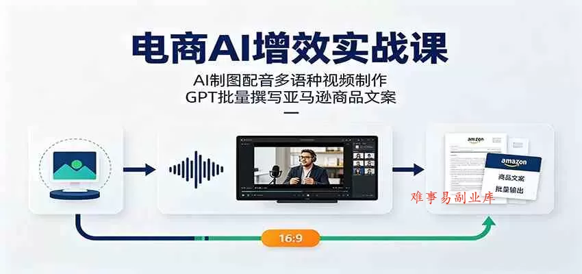 电商AI增效实战课:AI制图配音多语种视频制作,GPT批量撰写亚马逊商品文案 电商AI增效实战课:AI制图配音多语种视频制作,GPT批量撰写亚马逊商品文案