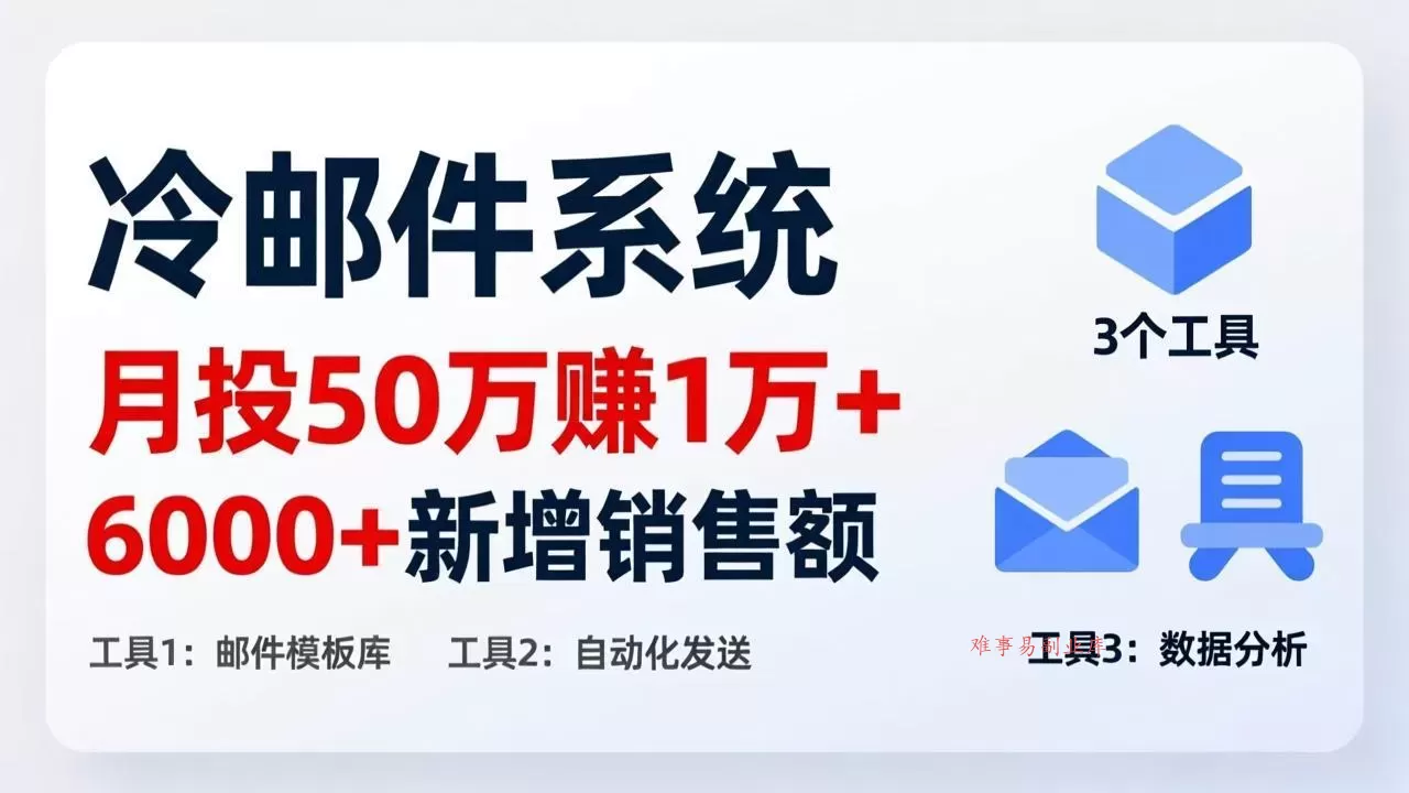月投 50 刀赚 1 万 +!冷邮件系统:6000 + 新增销售额,靠 3 个工具轻松搞 月投 50 刀赚 1 万 +!冷邮件系统:6000 + 新增销售额,靠 3 个工具轻松搞