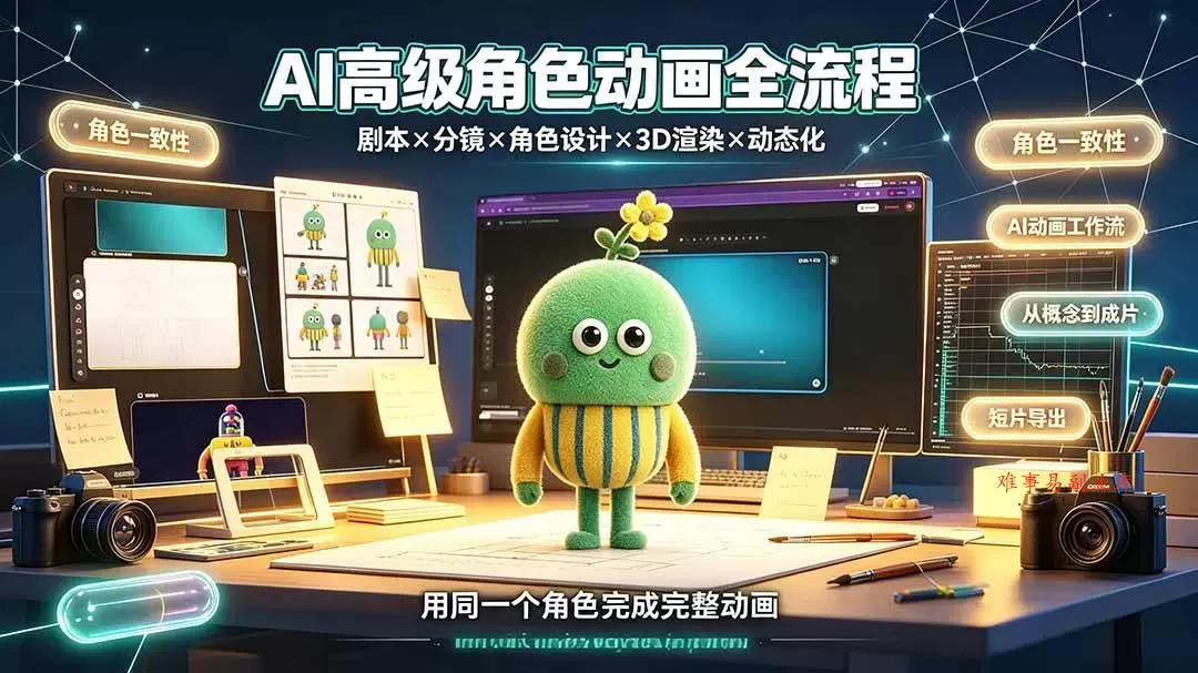 （19304期）AI高级角色动画全流程：剧本×分镜×角色设计×3D渲染×动态化，从概念到成片一站式教学-难事易副业库
