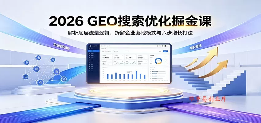 2026 GEO搜索优化掘金课：解析底层流量逻辑，拆解企业落地模式与六步增长打法-难事易副业库