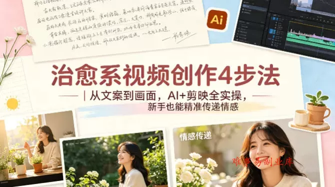 治愈系视频创作4步法｜从文案到画面，AI+剪映全实操，新手也能精准传递情感-难事易副业库