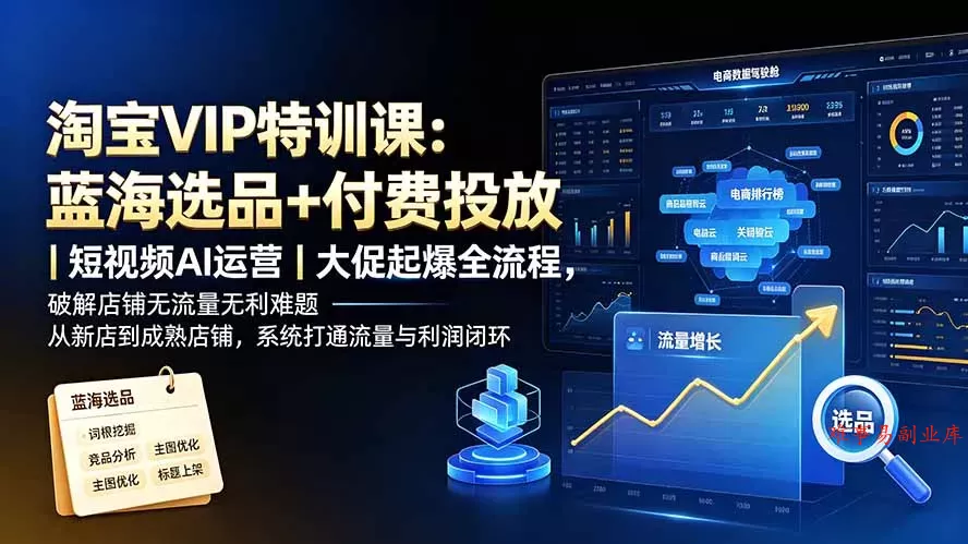 淘宝VIP特训课：蓝海选品+付费投放｜短视频AI运营｜大促起爆全流程，破解店铺无流量无利润难题-难事易副业库