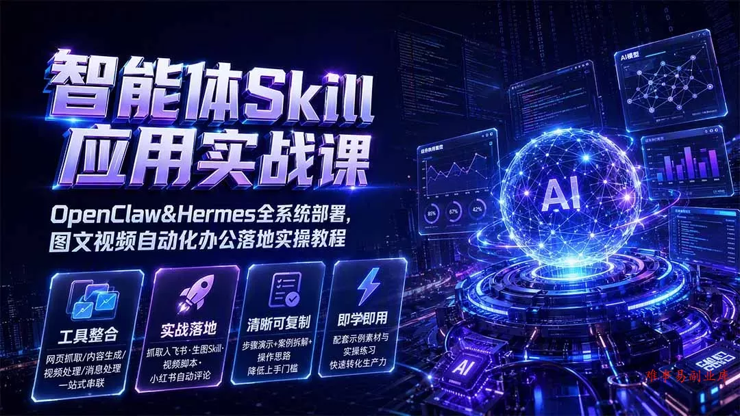 智能体Skill应用实战课：OpenClaw&Hermes全系统部署，图文视频自动化办公落地实操教程