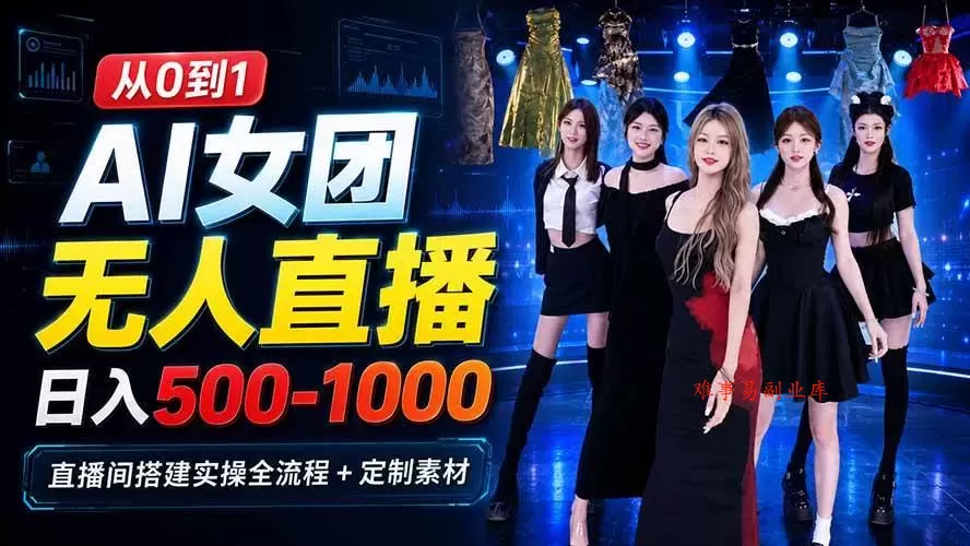 （20051期）AI 女团无人直播，躺入500-1000每天，直播间搭建实操全流程+定制素材-难事易副业库