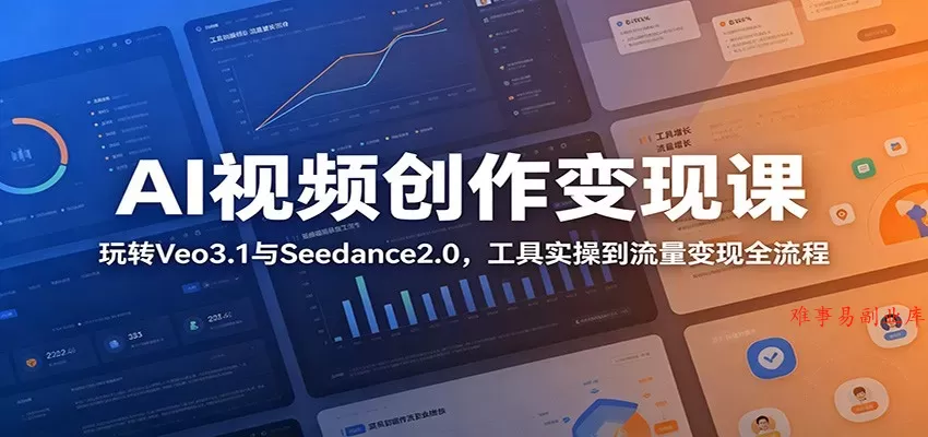 AI视频创作变现课：玩转Veo3.1与Seedance2.0，工具实操到流量变现全流程-难事易副业库