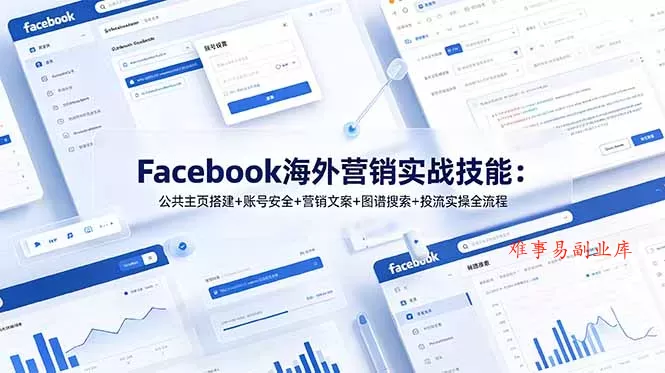 Facebook海外营销实战技能：公共主页搭建+账号安全+营销文案+图谱搜索+投流实操全流程-难事易副业库