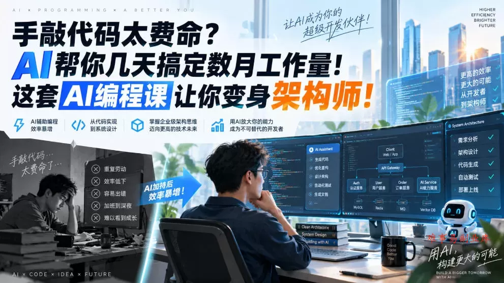 手敲代码太费命？AI帮你几天搞定数月工作量！这套AI编程课让你变身架构师！【原创双语字幕】-难事易副业库