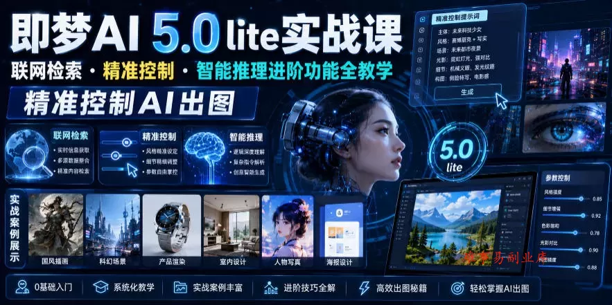 即梦AI 5.0 lite实战课，联网检索・精准控制・智能推理进阶功能全教学，精准控制AI出图-难事易副业库