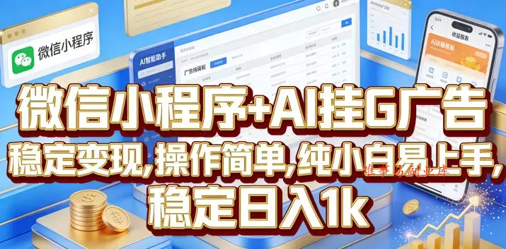 微信小程序+AI挂G广告，稳定变现，操作简单，纯小白易上手，稳定日入1k【揭秘】-难事易副业库