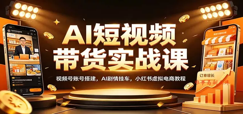 AI短视频带货实战课：视频号账号搭建，AI剧情挂车，小红书虚拟电商教程-难事易副业库