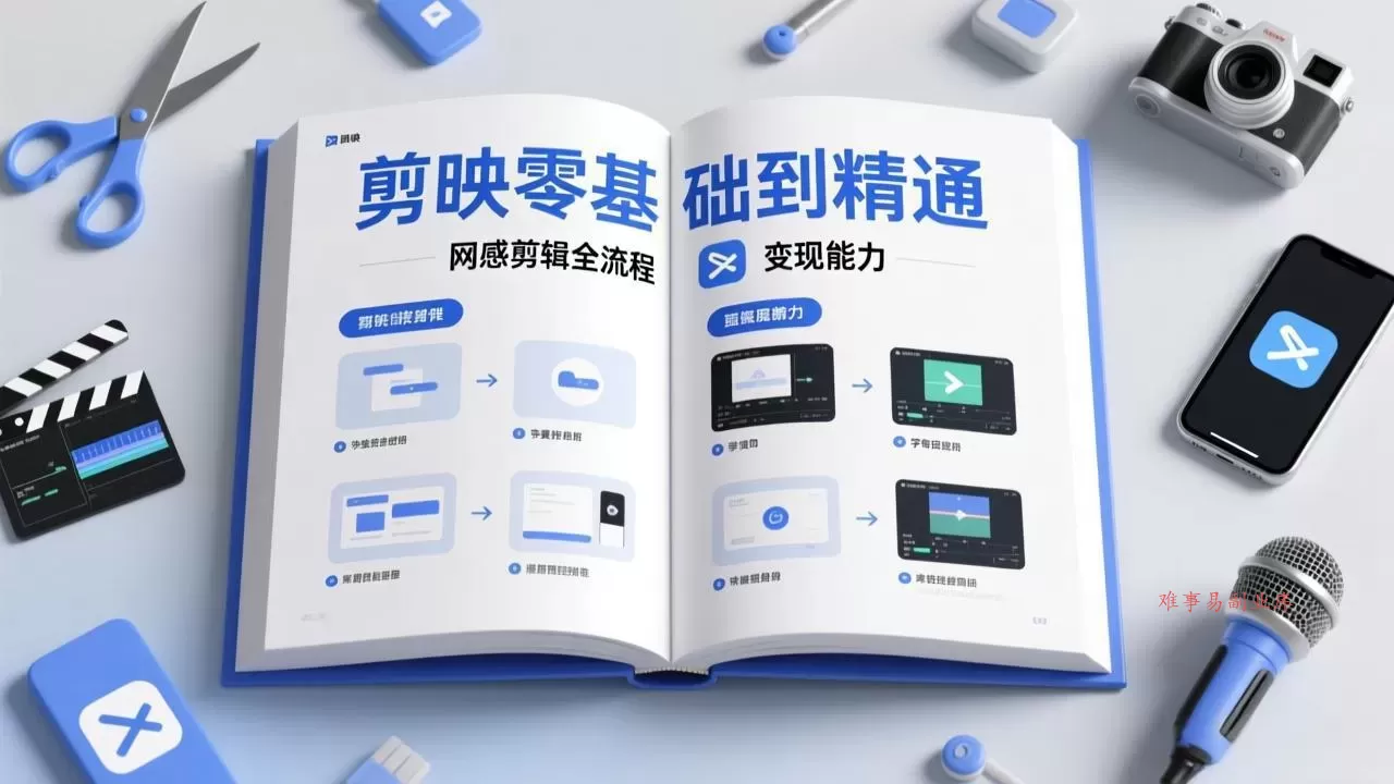 剪映零基础也能快速上手,从入门到精通掌握网感剪辑全流程,掌握能直接变现的剪辑能力-难事易副业库