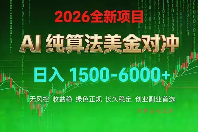 2026 全新美金对冲项目，不套平台赠金，不封号，纯算法对冲，日入 1500-6000+-难事易副业库