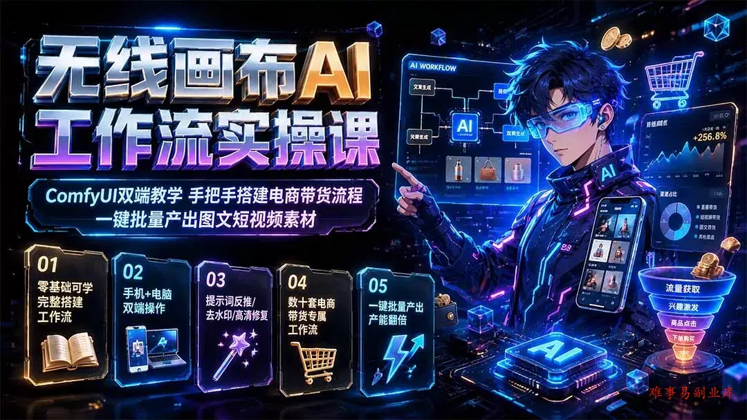 无线画布AI工作流实操课｜ComfyUI双端教学，手把手搭建电商带货流程，一键批量产出图文短视频素材