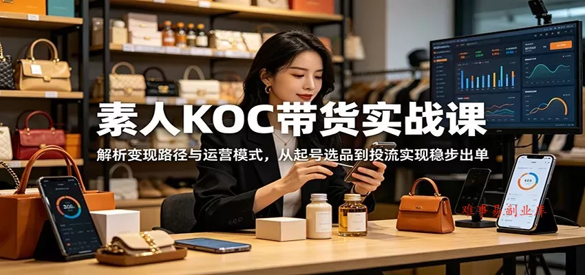 素人KOC带货实战课：解析变现路径与运营模式，从起号选品到投流实现稳步出单-难事易副业库