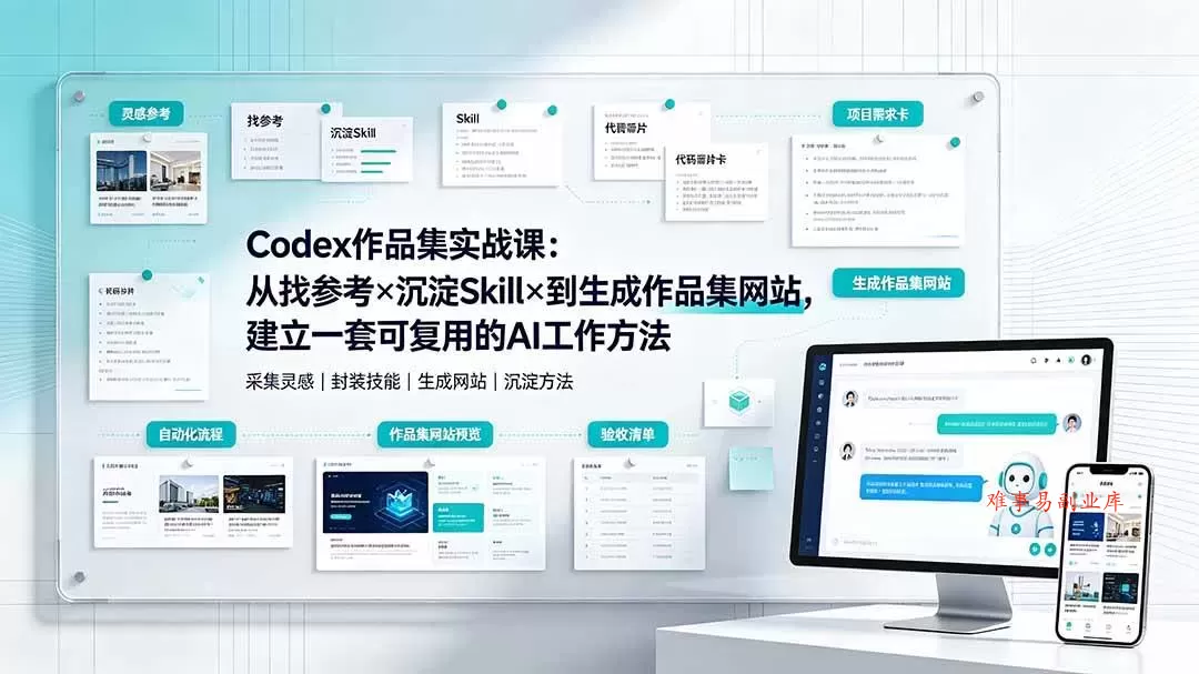 （19361期）Codex作品集实战课：从找参考×沉淀Skill×到生成作品集网站，建立一套可复用的AI工作方法-难事易副业库