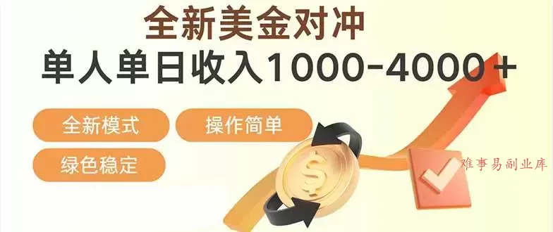 (17224期)日赚1700—4000+,全新美金对冲项目,合规稳定,创业优选,可放大。-难事易副业库