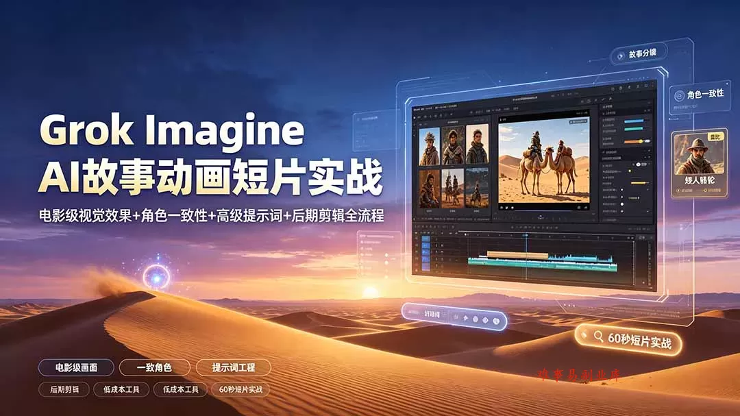 Grok Imagine AI故事动画短片实战：电影级视觉效果+角色一致性+高级提示词+后期剪辑全流程-难事易副业库