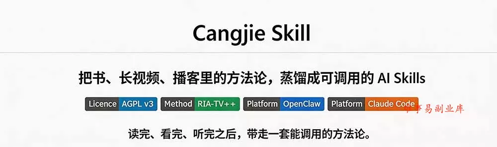 全网走红！GitHub上6.7K Star的开源项目，把任何书、长视频、播客蒸馏成AI工具，值得收藏 cangjie-skill