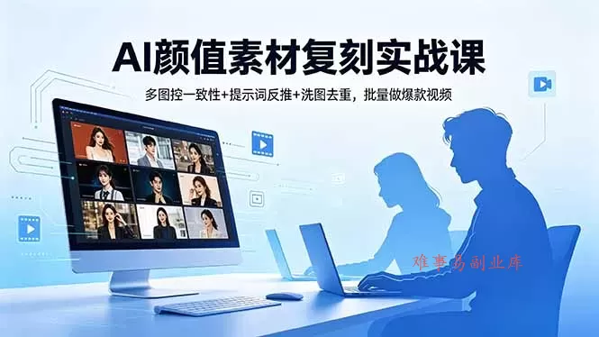 AI颜值素材复刻实战课，多图控一致性+提示词反推+洗图去重，批量做爆款视频-难事易副业库