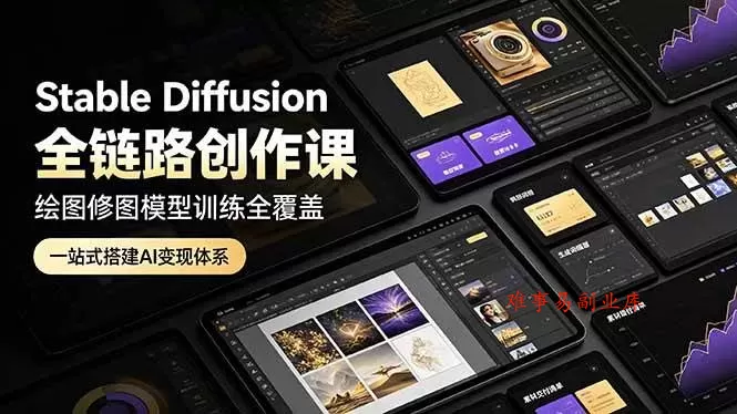 （19154期）Stable Diffusion全链路创作课，绘图修图模型训练全覆盖，一站式搭建AI变现体系-难事易副业库