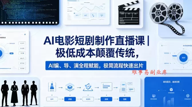 AI电影短剧制作直播课｜极低成本颠覆传统，AI编、导、演全程赋能，极简流程快速出片-难事易副业库