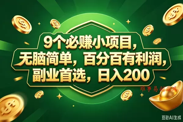 (18950期)9个必赚的小项目,百分百赚元子,无脑简单,副业首选,日入300+ (18950期)9个必赚的小项目,百分百赚元子,无脑简单,副业首选,日入300+