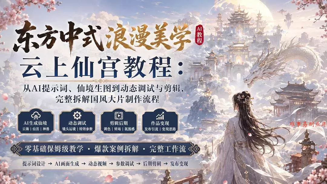 （20147期）东方中式浪漫美学云上仙宫教程：从AI提示词、仙境生图到动态调试与剪辑，完整拆解国风大片制作流程
