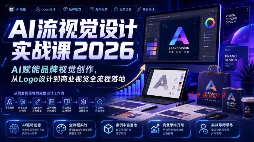 AI流视觉设计实战课2026：AI赋能品牌视觉创作，从Logo设计到商业视觉全流程落地-难事易副业库
